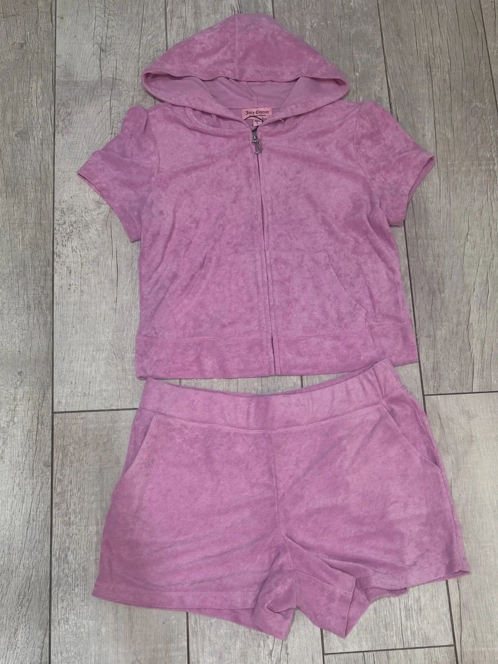 Juicy Couture Pink Terry Rhinestone Hoodie Shorts Set Y2K NWT L